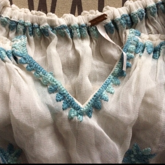 Free People Turquoise Embroidered Peasant Top - Picture 7 of 7